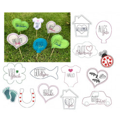 Stickserie ITH - 17 Blumenstecker Glückwünsche